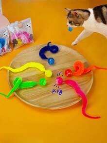 1pc Interactive Cat Lover And Cat Mom Love Toy Magic Worm Ball Elastic Ball Toy Furry Cat Lover And Cat Mom Loveerpillar Teaser Color Radom