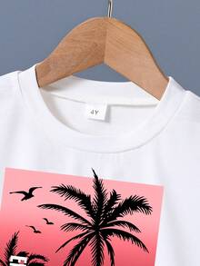 Young Boy Palm Tree Print Short Sleeve T-Shirt And Shorts Set - Red - View 3