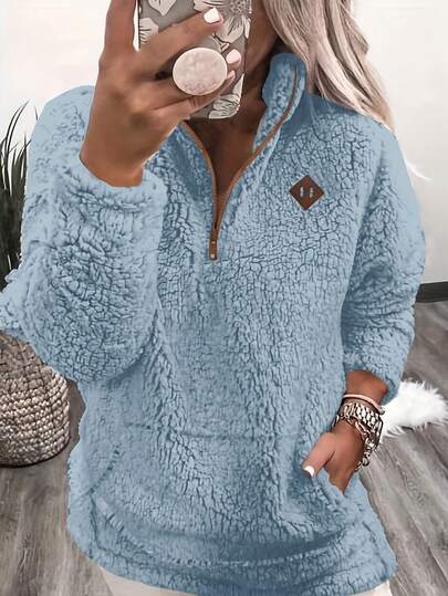 Women's Fashionable Long Sleeve Fleece Half Zip Sweatshirt