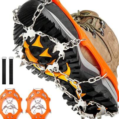 19-Zahn Edelstahl Kette Eisgriff Anti-Rutsch Steigeisen System, entwickelt für Gehen, Joggen, Wandern und Trekking auf Schnee und Eis, geeignet für Schuhe/Stiefel von Männern und Frauen