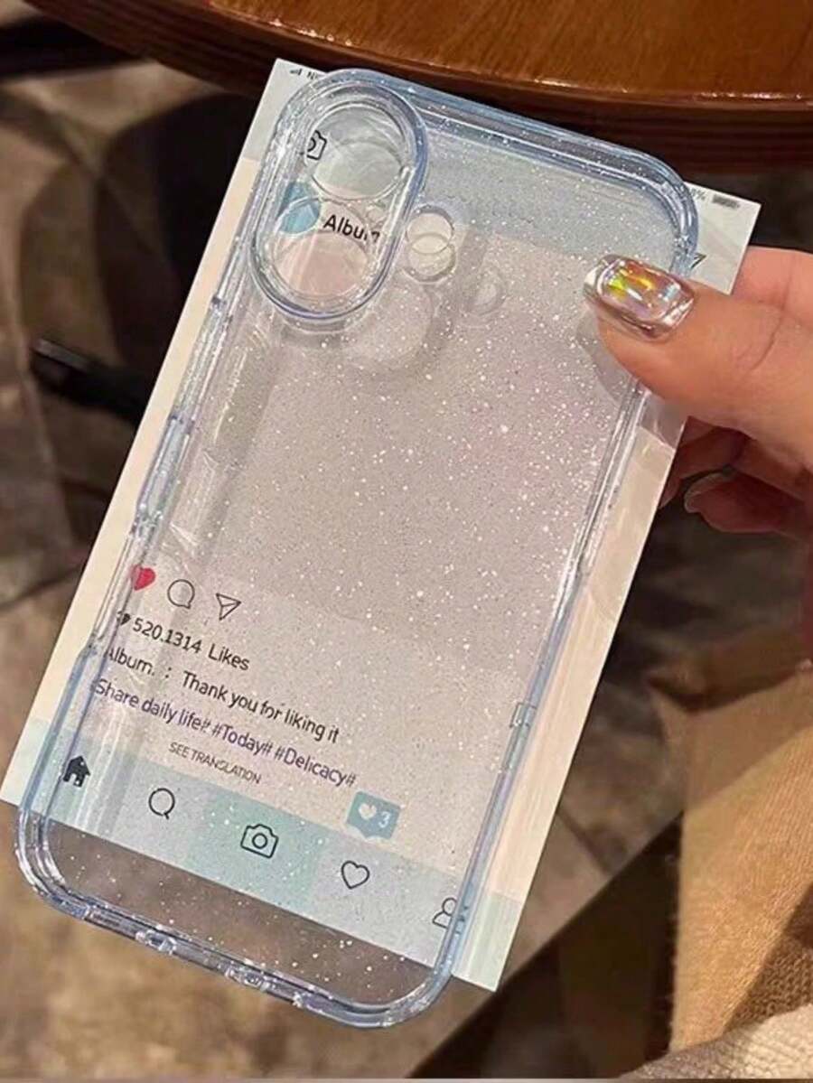 1pc Transparent Case With Starry Sky Glitter Pattern, Compatible With IPhone 11/12/13/14 Pro Max/15 16 17 17pro 17Promax - Blue - View 1