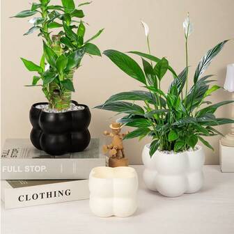 1pc Solid Color Cream Style Planter, Nordic Fashion Four-Leaf Flower Pot, Succulent Plant Vase Container, Indoor Decor Accessory Plastic Flowerpot, Suitable For Home, Patio, Outdoor Garden Planting, Hydroponic Or Soil Cultivation, Adding Warm Color To Your Home