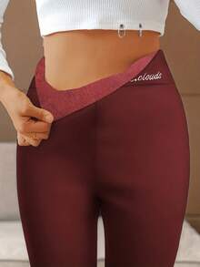 Women'S High-Waisted Fleece-Lined Thermal Workout Leggings With Tummy Control & Butt Lifting Technology - Medium Stretch Gym Pants, Solid Color Athletic Wear For Winter Training, Yoga, Casual & Everyday Use, Soft Fleece Lining, Comfortable Fit  Active Wear Women   Summer  Gym Mujer  Gym Mujer  Workout Clothes For Women  Sweatshirts For Women  Women's All Season Clothes Women's Spring Clothes Women's Summer Clothes Women's Year Round Outfits Spring Fashion For Women Summer Fashion For Women - 紅色 - 查看 3
