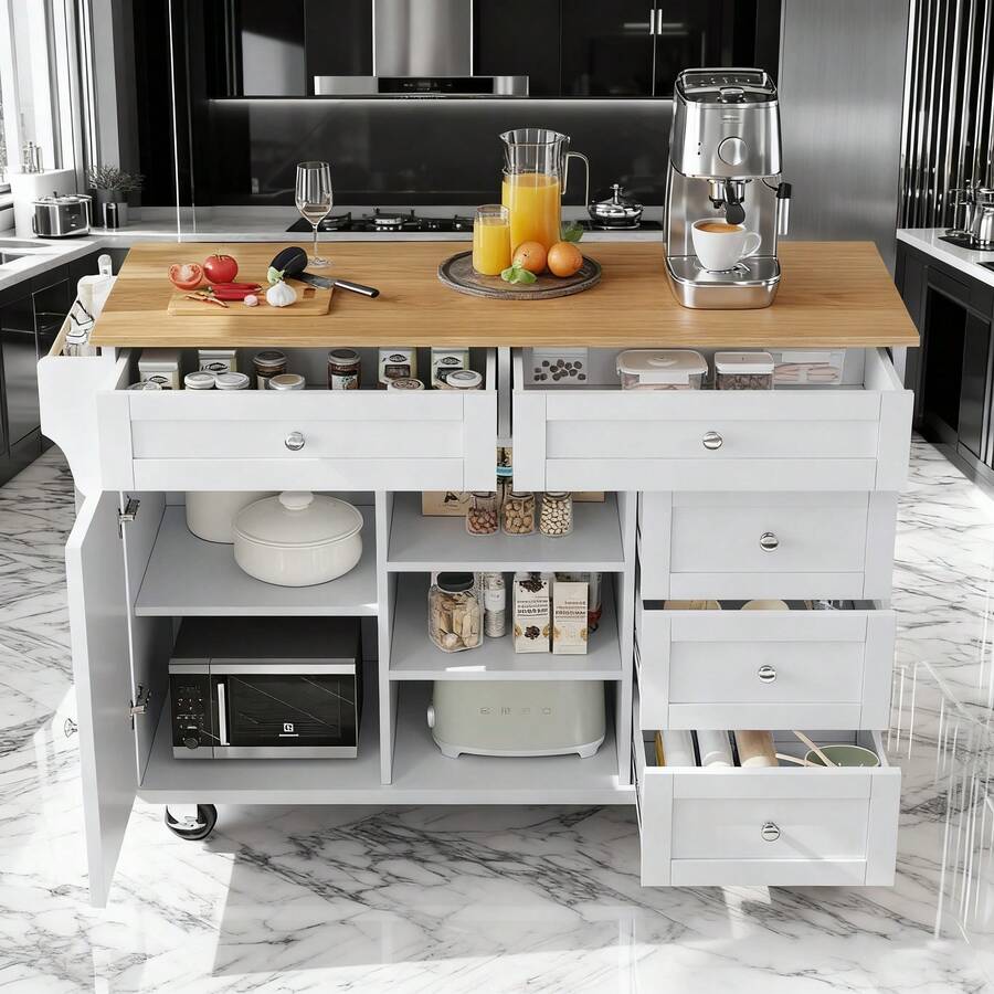 Mobile Storage Islands - White + MDF - View 1