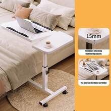 Tabla Auxiliar Ajustable con Ruedas PMMJ - Mesa de Noche Portátil con Altura Regulable, Estructura Metálica y Tapa de Madera Dura, Diseño Moderno Fácil de Instalar para Hogar, Residencia Estudiantil o Dormitorio - u Blanco, Almacenamiento en la Mesita de Cabeza | Mesa Ajustable Elegante | Mesa con Marco Metálico - Blanco - Ver 2