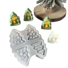 四腔空心圣诞树模具，星形和心形石膏挂饰硅胶模具，DIY - 白色 - 查看 6