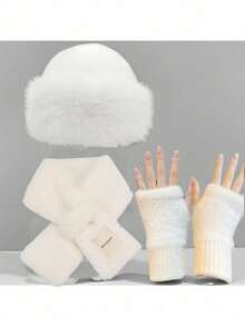 3 PiecesWinter Warm Accessory Set, Ideal For Women. Made Of Polyester Fabric With Thick Fleece Lining, Includes Gloves, Scarf And Hat. Perfect For Cold Weather And Outdoor Activities, Also An Excellent Christmas Or Valentine's Day Gift.