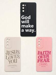 3pcs Christian Style Black/Beige/Pink Phone Cases Compatible With IPhone & Galaxy - Multicolor - View 28