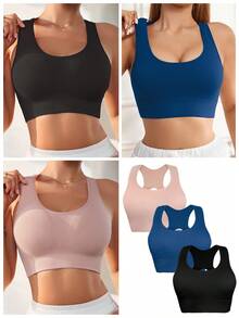 3 piezas Sujetador deportivo sin costuras para mujer, cómodo y con corte corto, ideal para yoga y fitness. - Multicolor - Ver 2