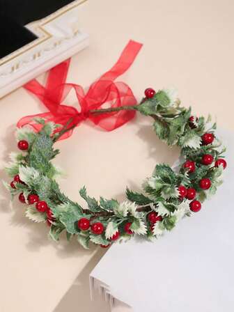 1pc Christmas Faux Berry Wreath Headband, Sweet Holiday Atmosphere Floral Headpiece, Suitable For Travel, Wedding, Bride, Tourism, Photography, Coronas, Tiara, Costume Crown