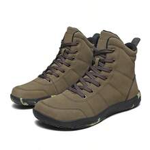 (Couple's Style) Wide-Toe Hiking Boots, Men's Autumn/Winter Outdoor Sports High-Top Shoes/Boots, PU Waterproof Snow Boots, Trekking Boots, Outdoor Camping Adventure Hunting Hiking Boots, Anti-Slip Durable Women Hiking Shoes, Lace-Up Outdoor Sports Shoes Work Boots, Suitable For Autumn/Winter Leather Riding Boots. - Army Green - View 5