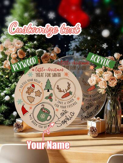 1pc Custom Christmas Cheese Board, Personalized Cheese Tray With Name, Wooden Cheese Plate,15.5*15.5cm, Custom Name Christmas Serving Tray, Cheese Tray, Cookie Tray, Ideal For Christmas, Gift For Family, Girlfriend, Boyfriend, Friend, Kids, Gift For Him, Gift For Her