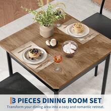 3 Piece Dining Table Set, Wooden Kitchen Table Set With 2 PU Upholstered Chair, Industrial Metal Frame Dinette Set For Dining Room, Home Dinner, Party - 黑色 - 查看 7