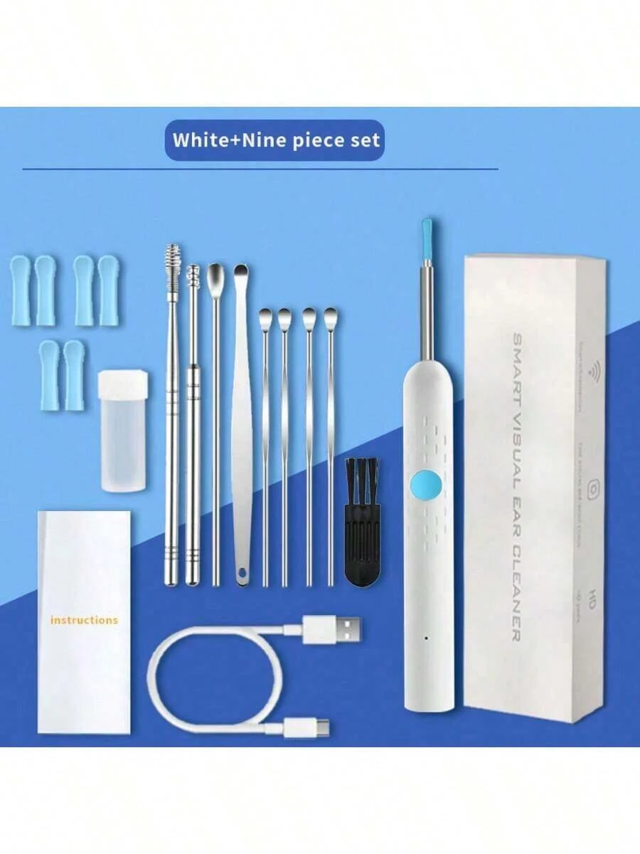 This Smart, Ultra-High-Definition, Wireless Ear Cleaning Tool With A Built-In Light And Display Is A Visual Ear Pick With Ultra-High Definition Ear Endoscope And Replacement Ear Tip Accessories. It's A Painless Ear Cleaning Kit, A Rechargeable Personal Care Product That Easily And Efficiently Removes Earwax. Suitable For Adults. A Thanksgiving And Christmas Promotional Item, Compatible With Apple And Android Phones. - White (standard) - View 1