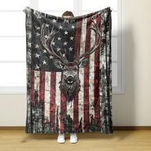 1PC 280gsm1pc American Deer Elk Camo Pattern Print Blanket, Cozy Fleece Throw Couch & Bed, Office Camping Travel Home Decor, Warm Comfort