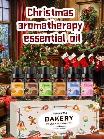 6pcs/1pc Christmas Essential Oil Set/10ml Edible Essence Essential Oil Christmas Biscuit, Caramel Pudding, Coffee Cake, Etc., Aromatic Oil Creates A Festive Atmosphere, 10ml Water Soluble Essential Oil/Aromatic Diffuser/Humidifier/Diffuser Stone/Car Diffuser, Bedroom, Living Room, Kitchen, Bathroom, Car, Hotel Relaxation Perfume, Christmas Gifts