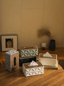 木质盖纸巾盒 - 多功能收纳盒，梅花图案，简约时尚，品质上乘，适用于：办公室、酒店、客厅、餐厅、卧室，适合：日常使用、生日礼物、国庆节、新年、圣诞节、派对礼品、母亲节、婚礼 - 黑與白 - 查看 4