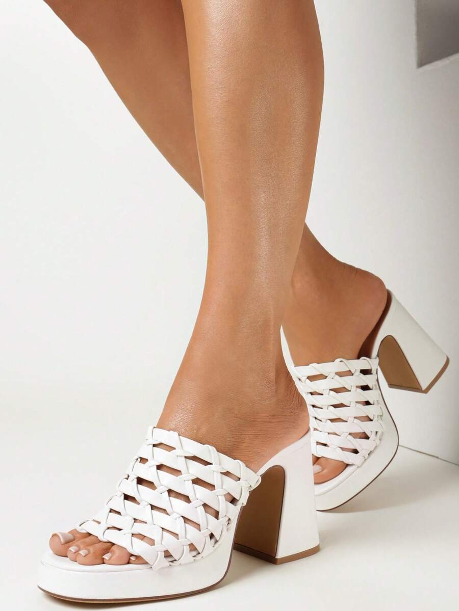 Damen Plateauschuhe mit gewebten Riemen - Sommer/Strand, Lässig - Weiss - Übersicht 1