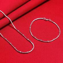 kit conjunto colar e pulseira com bolinhas prata