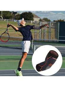 1 PC-Compression Elbow Sleeves, High Elasticity Knitted Elbow Brace, Orange Line Elbow Guard, Breathable And Comfortable-Suitable For Gym,Daily Work And Life, Fitness, Running, Tennis, Badminton- For Men & Women - Black - View 4