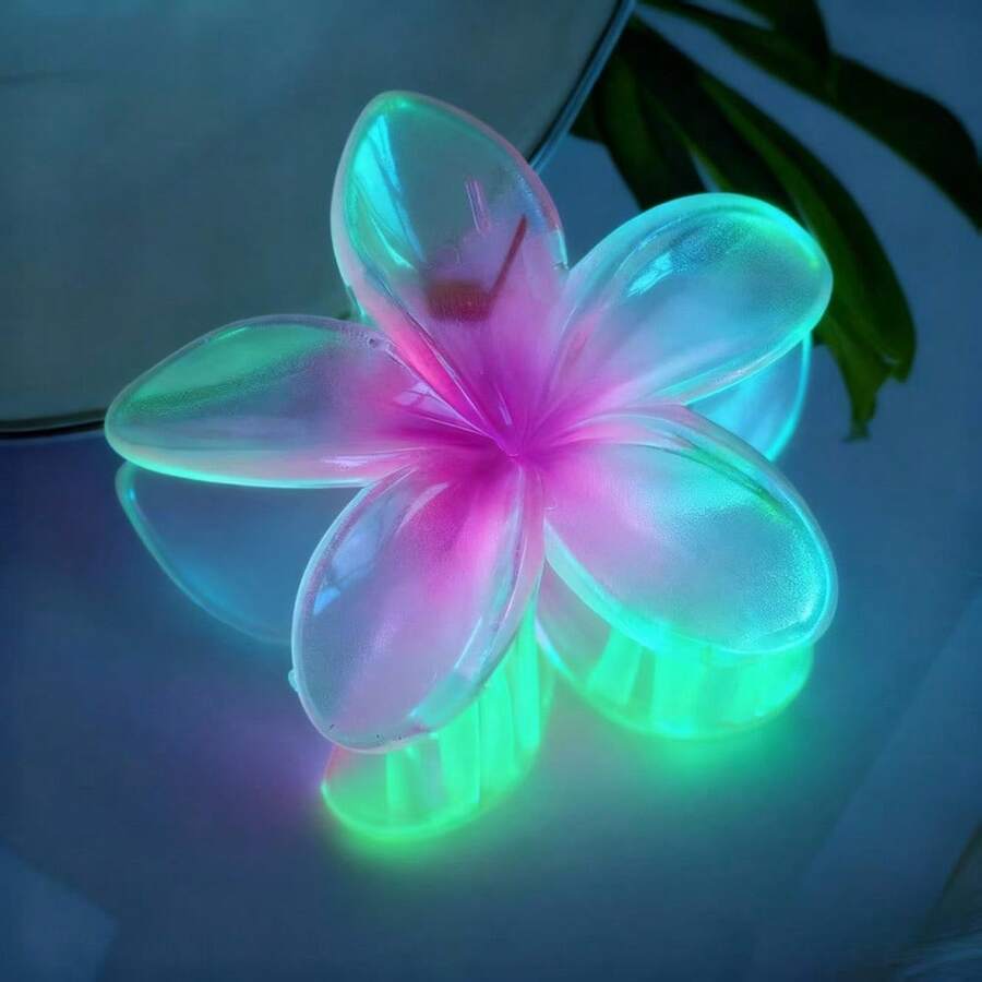 1 Piece Of Fashionable Luminous Multi-Color Hawaiian Plumeria Hairpin Bohemian Large Acrylic Plumeria Claw Clip, Cute Hairpin For Ladies/Girls, Large Claw Clip Suitable For Thick/Thin Hair, Luminous Plumeria Claw Clip Ponytail Hairpin, Resin Hair Claw (8cm*8cm) Elegant Spring Beach Flower Hairpin, Women's Hair Accessories, Plumeria Hairpin Exquisite High-End Headdress Hair Accessories - ngẫu nhiên - Xem 1