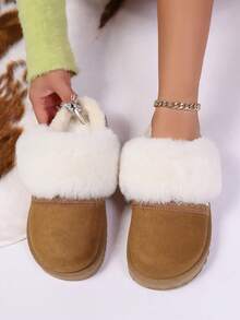 Women's Thermal Slippers, Warm And Non-Slip Thick Sole Lined For Indoor/Outdoor Wear, Autumn/Winter,Fur Boots - Brown - View 5