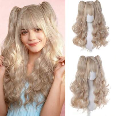 Cute Lolita Style Double Ponytail Wig Long Fluffy Curly Hair High Temperature Fiber Wig For Cosplay Costume Party Daily Wear Fashion Wig