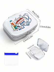 Caja de píldoras portátil con compartimentos duales y diseño de serie de letras con patrón lindo, caja de almacenamiento de metal en miniatura adorable, caja de píldoras portátil para volver a la escuela, regalo personalizado con logotipo de dibujos animados - Plateado - Ver 10