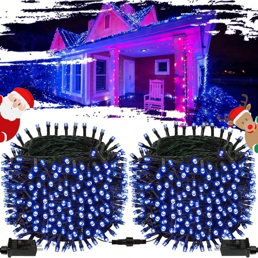 Connectable Red And White Christmas String Lights, 2Pack Total 164FT 400LED Christmas Lights For Outdoor/Indoor, Plug In Tree Lights With 8 Modes, String Lights For Christmas Decorations Holiday - Blue - View 1
