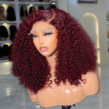 99J Burgundy Short Bob Wigs Human Hair 13x4 Lace Front Wig Deep Wave Pre Plucked Transparent Lace Frontal Wig Halloween Costumes