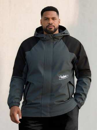 New Men's Plus Size Contrast Color Raglan Sleeve Hooded Jacket, Spring/Autumn