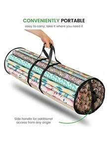 1 pieza Bolsa de almacenamiento de papel de embalaje, organizador de papel de regalo, caja de almacenamiento de papel de regalo de tela Oxford negra con bolsillo, estante plegable de almacenamiento de papel de embalaje, almacenamiento y organización del hogar, bolsa transparente de almacenamiento de papel de regalo, bolsa de almacenamiento de papel de regalo PVC con asa blanca, caja de almacenamiento cilíndrica portátil, bolsa de almacenamiento de papel de regalo de Navidad - Multicolor - Ver 6