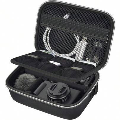 ALKOO Estuche de cámara digital para ZV-1/ ZV-1F/ ZV-1 II para creadores de contenido, bolsa de almacenamiento y transporte protectora con bolsillos adicionales para cables, baterías, tarjetas SD, trípode y micrófono (solo caja), bolsa para cargador, estuche para cargador, bolsa impermeable para mujeres y hombres, organizador electrónico, artículos esenciales de viaje