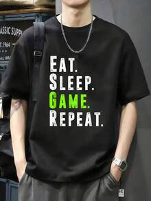Camiseta de videojuegos Eat Sleep Game Repeat Camiseta de manga corta de algodón de 220 g, impresión por una cara - Negro - Ver 7