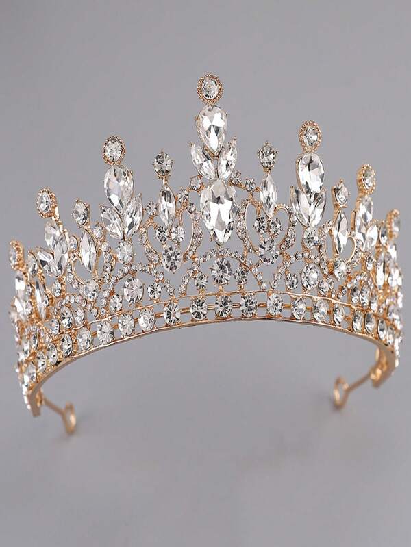 تاج ذهبي فاخر مرصع بالكريستال والراين للعروس، متعدد الاستخدامات للزفاف والأعياد والحفلات وجلسات التصوير