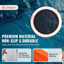 Inflatable Floating Dock, ø8FT Inflatable Dock Platform With ø5FT Trampoline Mesh Pool, Non-Slip Floating Platform Water Mat With Portable Bag & Detachable Ladder For Pool Beach Relaxation - 白+橘色 - 查看 3