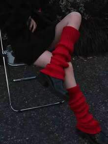 1 Pair Leg Warmers For Women, Christmas Red Women's Elephant , Loose , Knitted Leg Warmers, Ribbed Knitted Long ,Comfortable High , College Style Knee And Calf , Over Knee Long Women's , Knitted Bubble Long , Suitable For Various Daily Clothing, Cozy