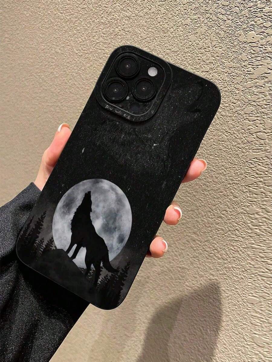 Funda de Teléfono de TPU suave lobo aullando bajo la luz de la luna minimalista y práctica multifuncional funda para smartphone diseños variados navidad regalo creativo nocturno - Negro - Ver 1