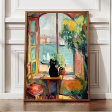 1幅黑猫印花，猫咪海报，窗户敞开，猫咪艺术，印刷品，趣味猫咪印花，趣味礼物，家居装饰海报，黑猫礼物创意，帆布海报，帆布墙面装饰，房间装饰，家居装饰，客厅、卧室、走廊和浴室装饰的理想礼物，可选画框 - 彩色 - 查看 7