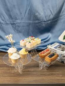 1pc Clear Acrylic Square & Round Cake Stand, Party & Buffet Display Rack For Cups, Cupcakes, Desserts, Storage Tray