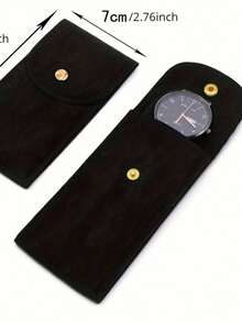 1入組厚雙面絨面錶包，綠色或黑色信封錶袋，高級麂皮拉鍊按鈕錶袋，防刮損保護您的錶