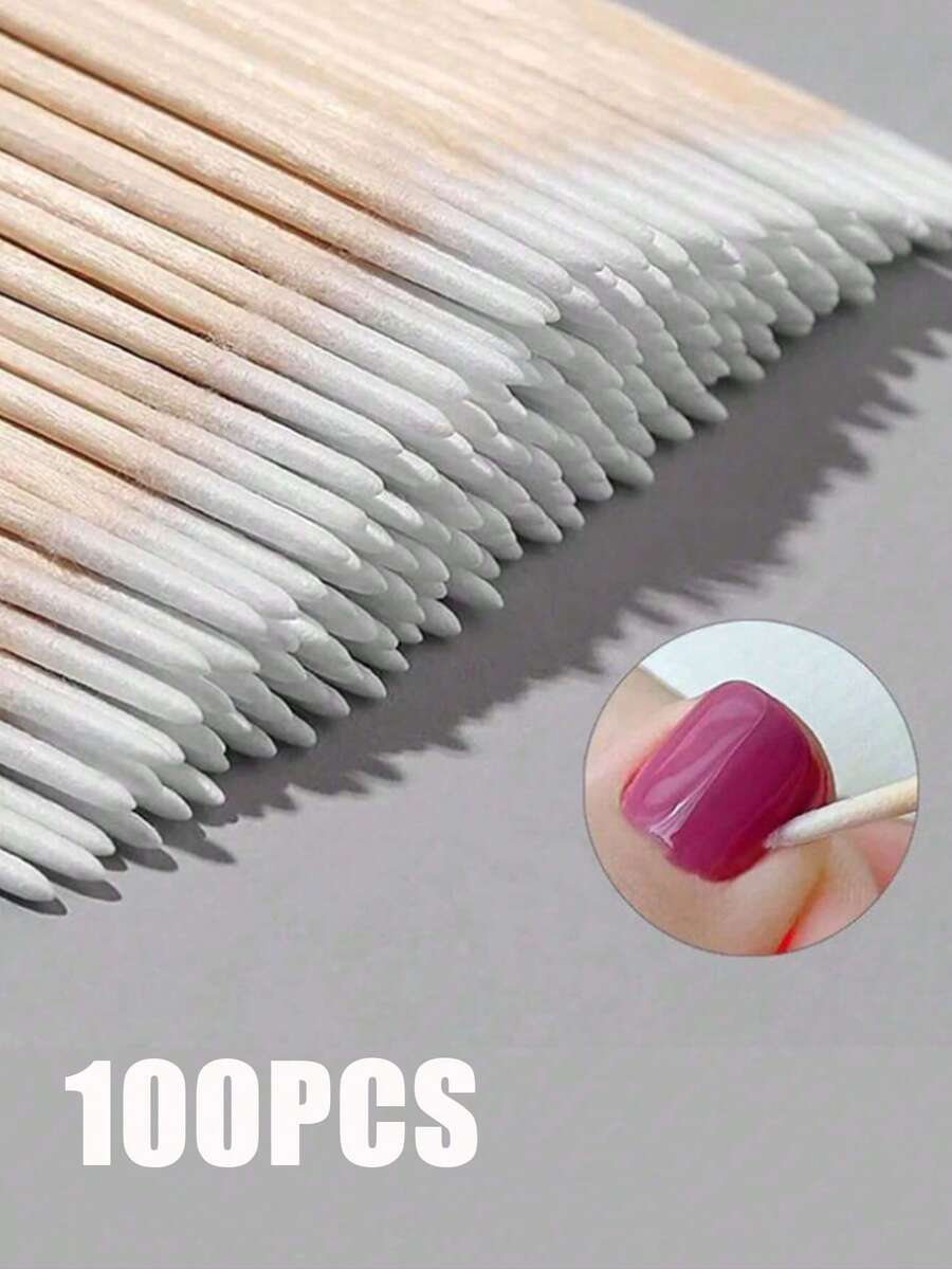Conjunto de 100 cotonetes de madeira para unhas, ideais para manicure, correção de esmalte e remoção de cola. Os cotonetes de madeira ultrafinos com ponta dupla e sem fiapos são perfeitos para remover cola de cílios postiços, aplicar delineador, modelar sobrancelhas e limpar as narinas. Esses cotonetes são inofensivos, pequenos, práticos e possuem alta capacidade de absorção de água. Podem ser usados tanto para cuidados com a pele quanto para remover maquiagem.