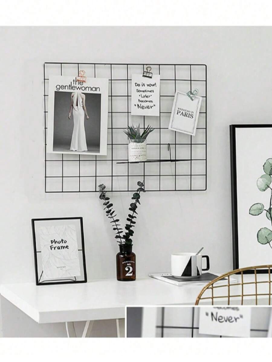 1PC Black & White Versatile Photo Wall - Metal Iron Frame, Wall-Mounted Shelf & DIY Grid Decoration, Photo & Memorial Wall Iron Rack (Single Rack, Hook Stickers Not Included)