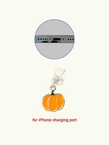1pc Pumpkin Pendant Dust Plug, Compatible With Apple Type-C Interface Phone Charging Port Rubber Plug Data Port Blocker - Multicolor - View 3