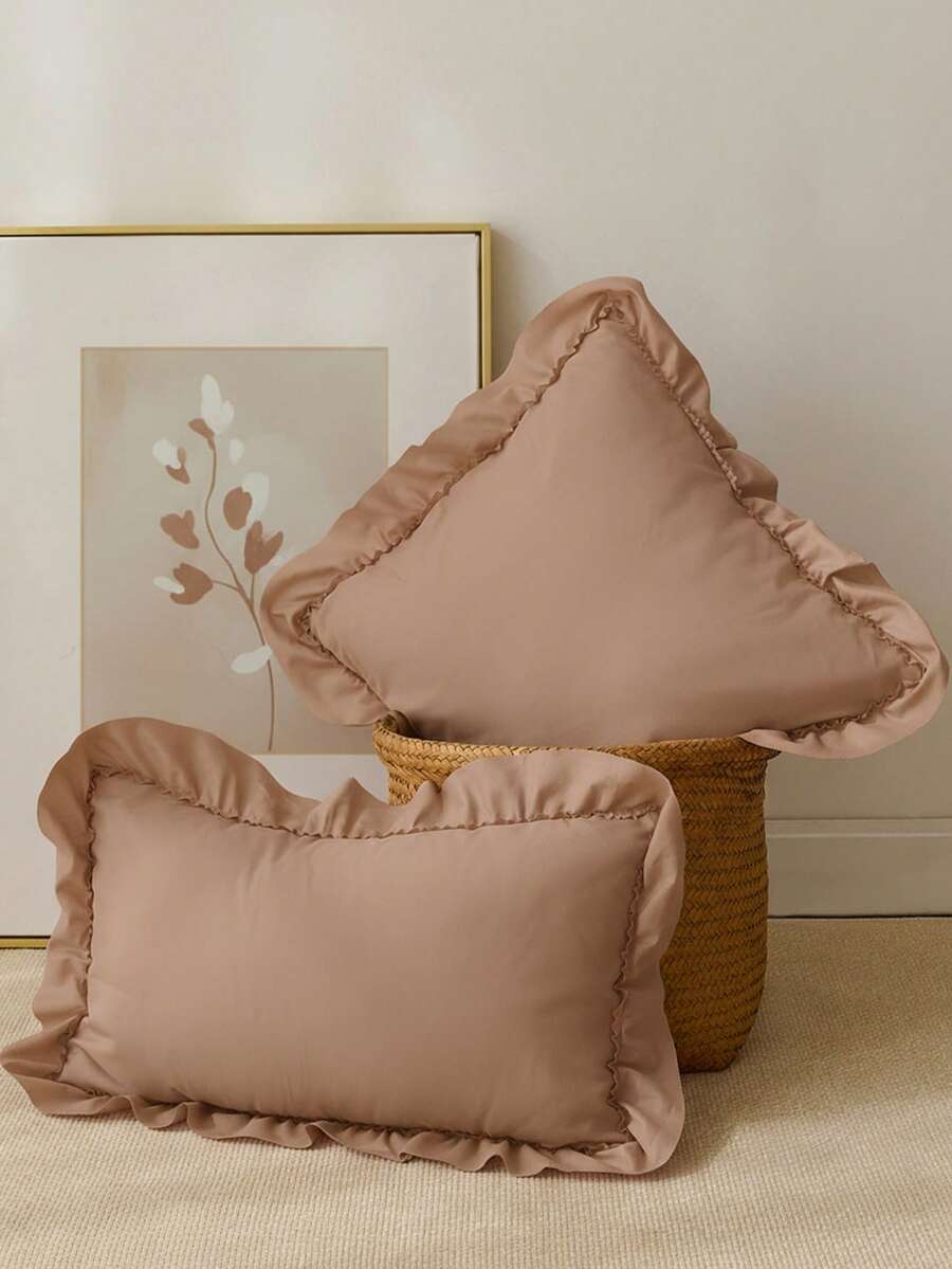 1 pieza Funda de almohada decorativa con volantes y acolchado estilo francés romántico, sin relleno, elegante y romántica para dormitorio/dorm/sofá/sillón, regalo para amante o amigo. Lavable a máquina. Certificado Oeko-Tex. Color Caqui