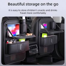 Integrated High-End Leather Car Seat Backrest Organizer With Foldable Tray Cup Holder/Tissue Box Storage Bag, Car Seat Backrest Protective Cover, And Foldable Car Seat Storage Bag With Tablet Stand - one-size - View 5
