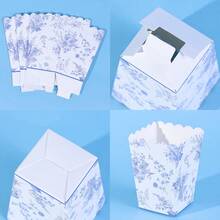 10 piezas/20 piezas Cajas de palomitas de maíz con flores azules, vienen con mini contenedores de palomitas de papel abanicados, soportes de cartón para palomitas de maíz de apertura superior, recuerdos de fiesta con flores azules, adecuados para la decoración de la noche de cine, despedida de soltera y otras fiestas - Azul - Ver 6