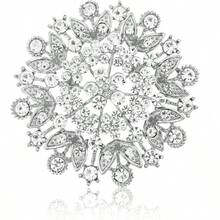 Silver Brooches Women Flower Leaf Brooch Pin Large Elegant Bridal Corsage Dress Wedding Accessories Sparkling Brooches Stylish Pins Special Occasions - 最初的 - 查看 2
