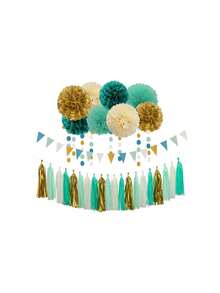 Teal-Blue Mint Beige-Gold Party Drations - 30pcs Rustic Wedding Tissue Pom Poms Streamers,Tassel Garland Banner,Women Birthday Bachelorette Engagement Party Dr Bunting ,26265918 - 米色 - 查看 1
