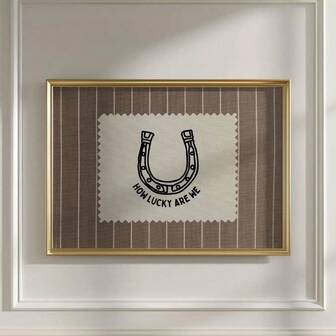 1件装（带框/不带框）乡村条纹“我们有多幸运”马蹄铁帆布海报，复古西部牛仔女牛仔Y2K学院风墙面艺术印刷品，极简主义美学装饰，复古时髦画作，适用于公寓、客厅、卧室、现代家居装饰